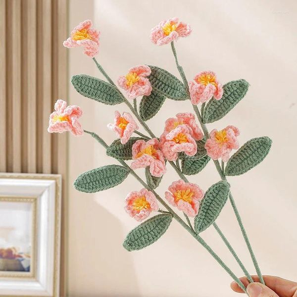 Fiori decorativi 1 pz Prodotto finito Simulazione Filato Fiore di pesco Bouquet tessuto a mano La decorazione della casa porta amore e buona fortuna