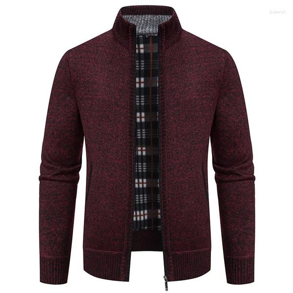 Jaquetas masculinas de alta qualidade jaqueta de lã grossa quente zíper até grande e alto inteligente casual marrom americano suéteres casaco