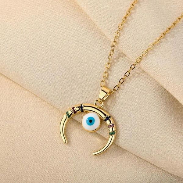 Anhänger Halsketten Lutaku Horn Mond Evil Blue Eye Halskette für Frauen Charm Crescent Glück Hochzeit Schmuck Geburtstagsgeschenk