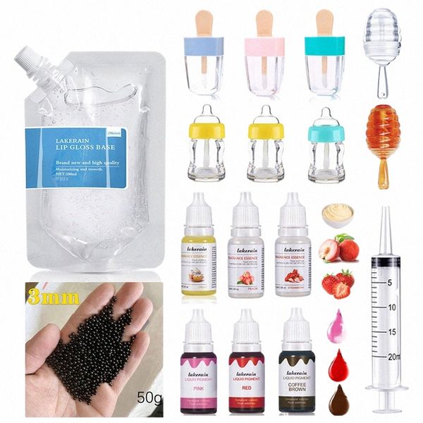 Lakerain Блеск для губ Diy Material Boba Bubble Tea Moisture Lip Gloss Making Kit с тюбиками для блеска для губ Ароматическое масло Жидкий пигмент 85XZ #