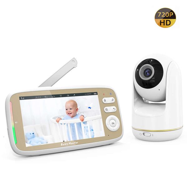 720P 5-Zoll-HD-Display-Video-Babyphone mit Kamera, automatischer Geräuschunterdrückung, 3-fachem Schwenk-Neige-Zoom, Nachtsicht-Temperaturanzeige