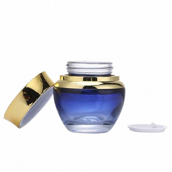 50g gradiente blu bottiglie di vetro Ctainer vasetti vaso blu per cosmetici crema per il viso balsamo per le labbra conservazione dei campioni uso domestico con labbra dorate c5uo #