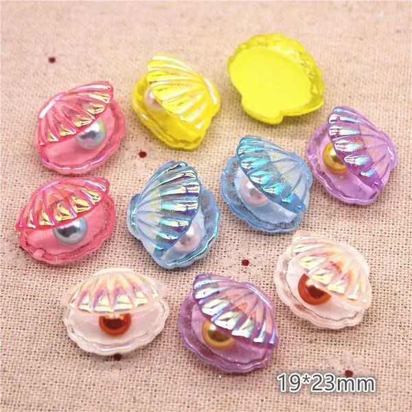 Dekoratif Figürinler 10 PCS 19 23mm Parlak Ab Reçine Abs İnci Deniz Kıyısı Düz ​​Sırt Cabochon DIY Ev Dekorasyon Telefon/Craft Scrapbooking