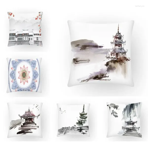 Travesseiro chinês confortável cadeira capa ramadan decoração 2024 cobre decorativo montanha estilo vintage quadrado joga casa e2316