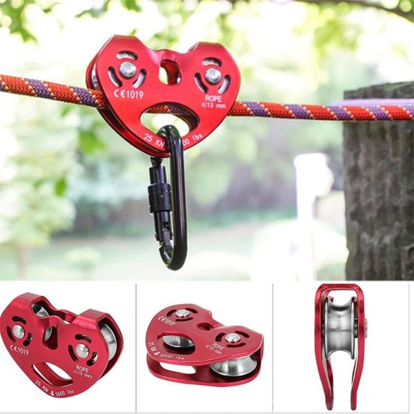 Zubehör 30kN Dual Trolley Pulley Zipline Pulley Effektiv für Bergsteigen Campingausrüstung Camping