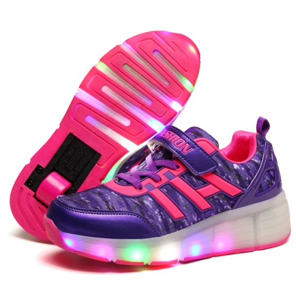 Sapatos crianças sapatos de roda esportes lazer sapatos infantis moda com led respirável casual crianças tênis meninas e garotos skatess de rolos