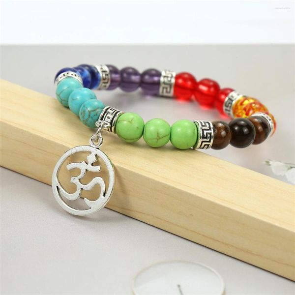 Braccialetti con ciondoli Bracciale elastico per yoga in pietra naturale colorato per donne e ragazze regalo settimo chakra in metallo fortunato