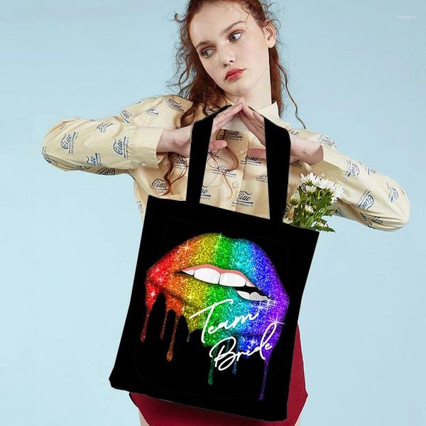 Sacos de compras Grande saco de lona equipe noiva mulheres bolsas sexy lábios lgbt supermercado despedida de solteira reutilizável senhora tote