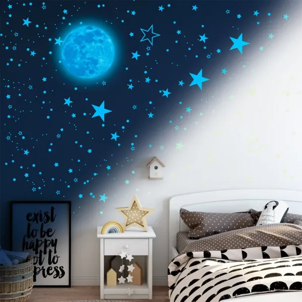 Adesivos 1049 pçs luminoso lua estrela adesivos brilham no escuro parede 3d adesivos luminosos quarto casa teto decoração fluorescente