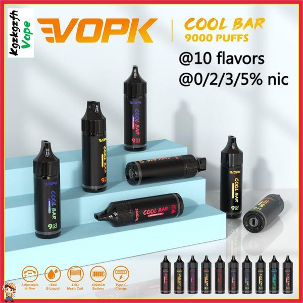 Barra fresca vopk originale 9000 sbuffi vapori usa e getta a maglia ricaricabile da 9k ricarica e sigarette 0% 2% 3% 5% vape 10 colori sbuffi 9k vaper penna