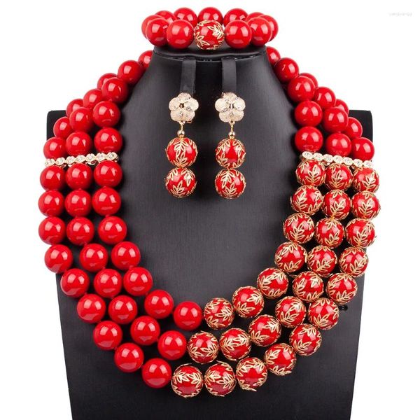 Collana di orecchini set incredibili perline rosse africane gioielli pietra rotonda costume da sposa regalo per feste da donna WE302