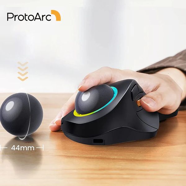 ProtoArc EM03 kabellose Bluetooth-Trackball-Maus, wiederaufladbar, ergonomische Rollerball-Mäuse mit RGB-Hintergrundbeleuchtung für Windows, Mac, iPad 240314