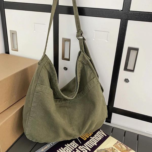 Umhängetaschen Damen Canvas Stoff Hobo Weiche Slouchy Tasche Y2K Student Freizeit Mittelgroß Schule Buch Laptop Tasche Messenger Seite