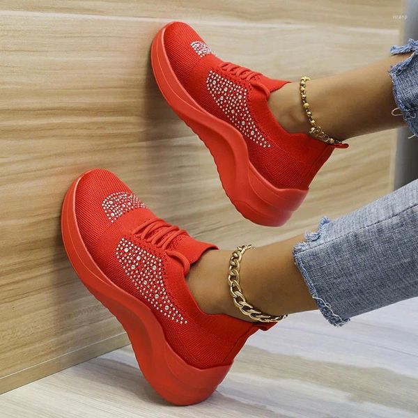 Scarpe casual da donna Calzini con plateau taglie comode e comode Sneakers da ginnastica traspiranti Mesh con strass antiscivolo da corsa