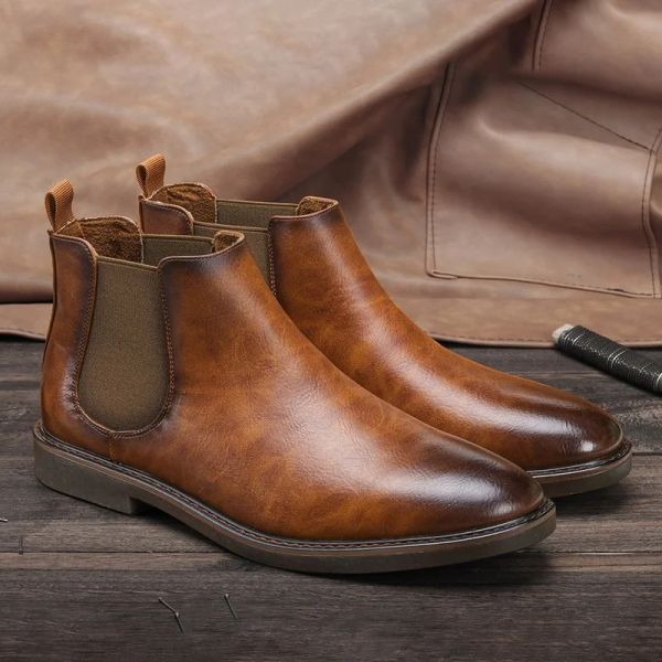 Boots Men Luxury Chelsea Boots British Male Shoes Moda Retro Slip em botas de tornozelo casual Botas Botas Zapatillas Hombre