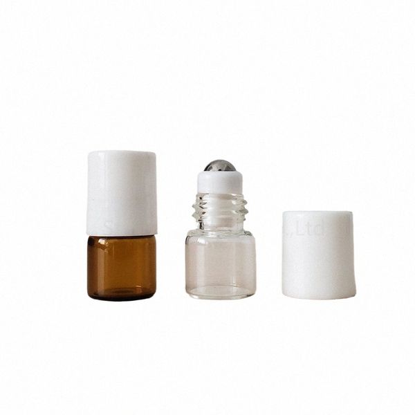 1ml Amber Cam Uçucu Yağ Millete Şişeleri, Şeffaf Silindir Topları Aromaterapi Parfümleri Dudak Balsamları Şişe üzerinde Rulo 50 PCS/Lot R5N9#