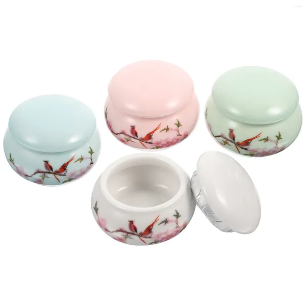 Bottiglie di stoccaggio 4 pezzi Bottiglia di polvere Cosmetici Barattolo di rossetto Mini vasi Contenitori di ceramica Dispenser