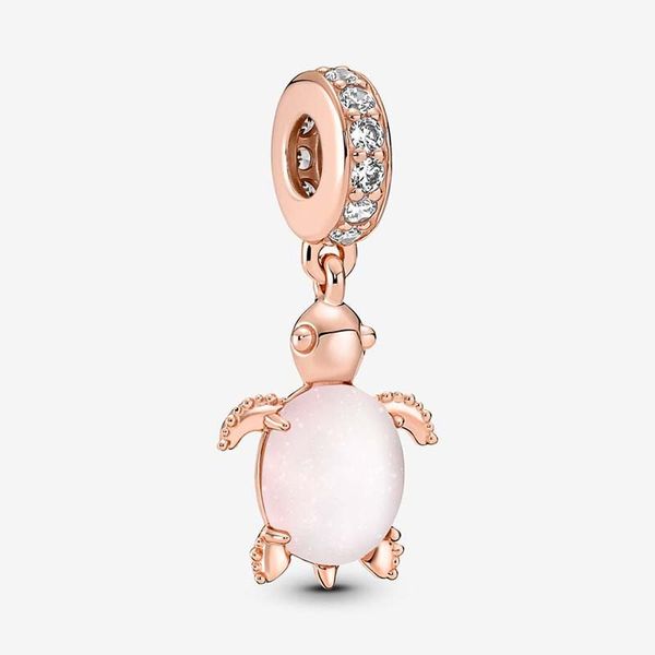 Murano Cam Pembe Deniz Kaplumbağası Dangle Charm Pandoras 18K Gül Altın Lüks Cazibe Set Set 925 Gümüş Takım Tasarımcı Kolye Kolye Orijinal Kutu Toptan