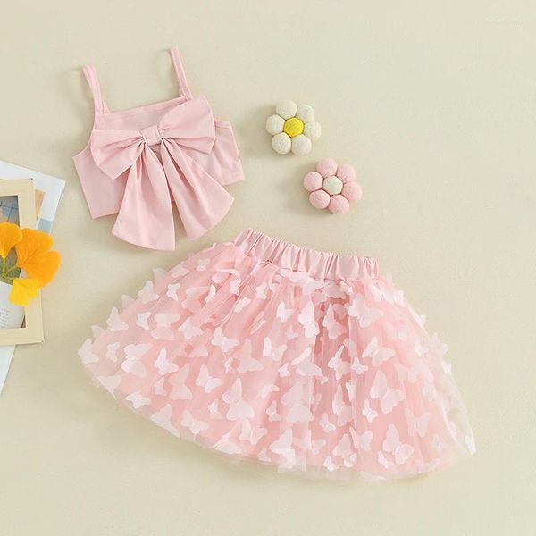 Set di abbigliamento Bambino Neonata Abiti estivi Senza maniche Bowknot Cami Crop Top Farfalla Tulle Tutu Gonna Set 2 pezzi Outfit