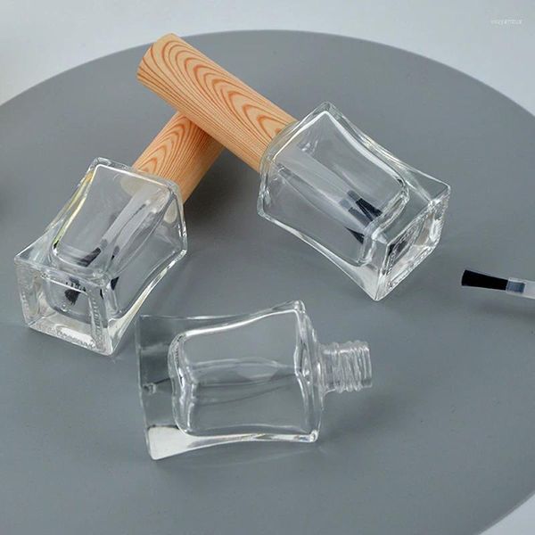 Garrafas de armazenamento 10ml vazio esmalte de madeira tampa de grão recipiente de garrafa de gel com uma tampa recipientes de maquiagem de escova