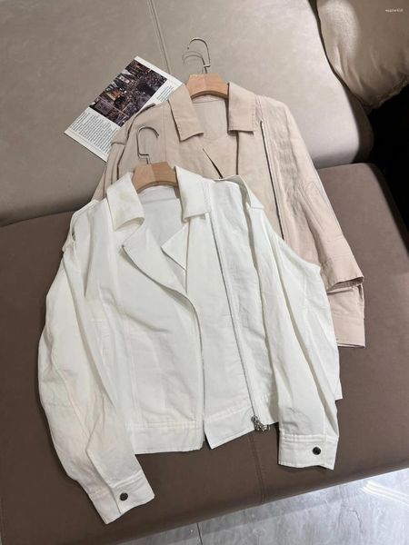 Jaquetas femininas primavera verão 2024 b c algodão linho curto jaqueta de manga comprida fina luz de alta qualidade roupas femininas