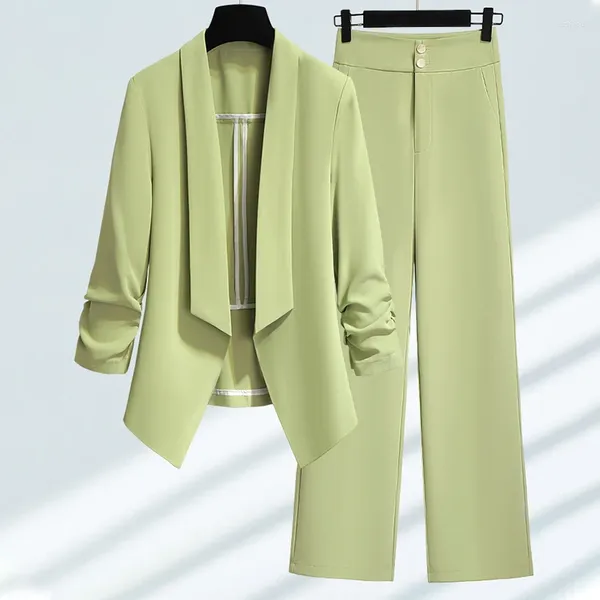 Calças femininas de duas peças terno profissional 2024 outono fino cor sólida blazer perna larga de duas peças casual moda escritório roupas de trabalho