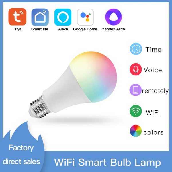 Контроль Tuya/Smart Life Wi -Fi Smart Bulb Lamp E27 RGBCW светодиодный свет, не требуется концентратор, управление с Alexa Google Home Alice Smart Home