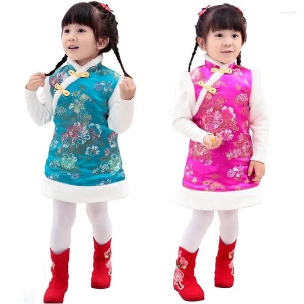 Abiti da ragazza Neonate Abito trapuntato Gilet caldo Gilet Piumino Chi-pao Bambini Cheongsam Qipao Capispalla senza maniche