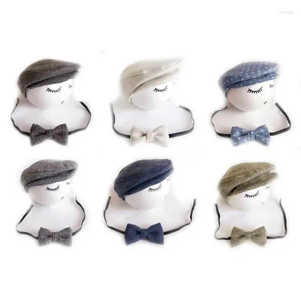 Conjuntos de roupas Born Pogal Props Flat Cap Bow Tie Boy para Po Gatsby Hat