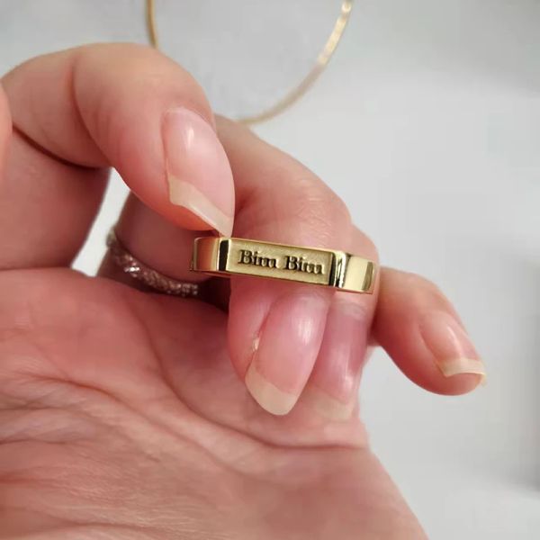 Anéis 925 prata sólida nome gravado barra anel iniciais carta anel para mulheres personalizado az carta placa de identificação sinete retângulo anéis