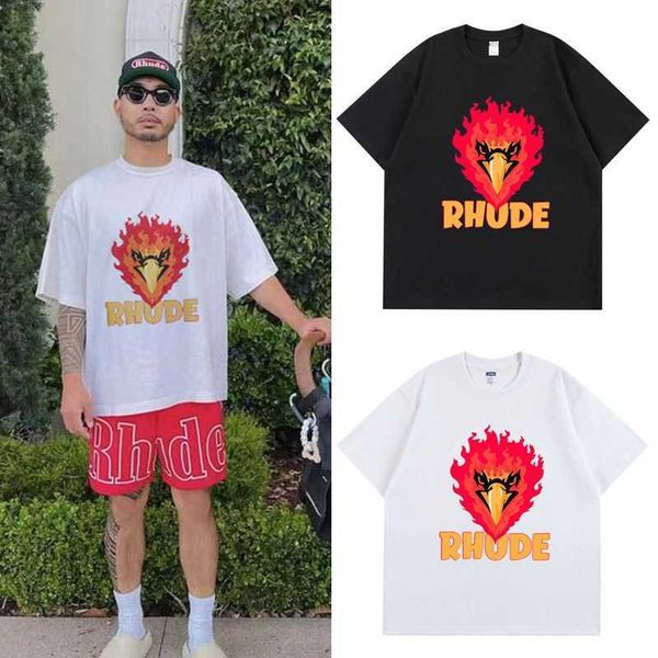 T-shirt da uomo Xiaozhong Trendy Brand Eagle Head Rhude English Stampato High Street Hip Hop T-shirt in cotone sciolto manica corta unisex