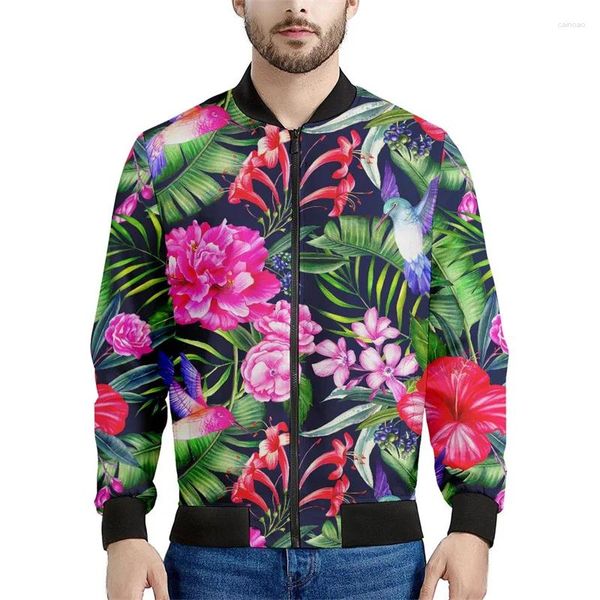 Erkek Ceket Hawaiian Çiçek Fermuarı Ceket Erkekler 3D Baskılı Tropik Bitkiler Desen Bombacı Sweatshirts Üstler Uzun Kollu Büyük Boy Ceketler