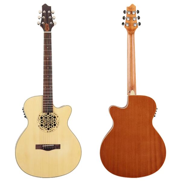 Gitarre, 40-Zoll-Akustik-E-Gitarre, 6 Seiten, Einsteigergitarre, Folk-Gitarre mit Tonabnehmer, gute Handarbeit, kostenlose Saite, Schwarz, Natur