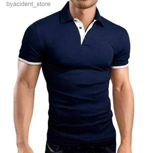 Herren Polos New Polo Shirt Männer Sommer Stritching Herren Shorts Ärmel Polo Business Casual Contrast Farbe Männer Polos Shirt Tee Marke Kleidung L240320