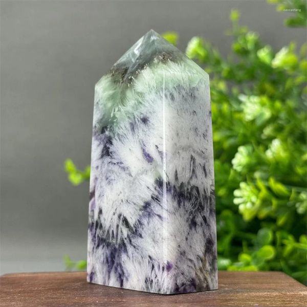 Figurine decorative Cristallo naturale Piuma di fluorite Obelisco Reiki Bacchetta energetica Meditazione spirituale Guarigione Stregoneria Chakra Decorazioni per la casa