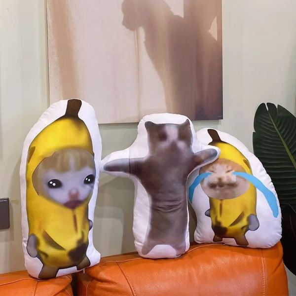 Giocattoli grandi banana gatto cuscino cuscino felice bambola gatto ciondolo che piangi per gatto banana cuscinetto cuscino di peluche bambola peluche regali di bambola di anguria