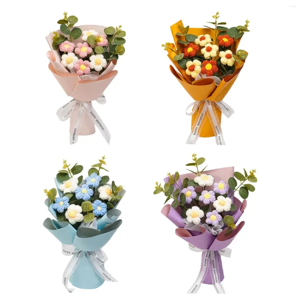 Декоративные цветы, вязаный крючком букет цветов, подарок на день матери, летний стол, центральный элемент, тканый для подруги, дома, дня рождения, настольный материнский стол