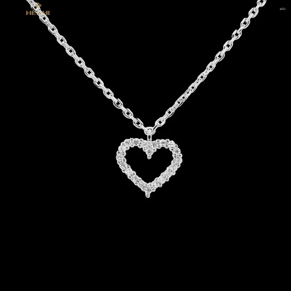 Collane con ciondolo HESHI Collana con cuore in argento sterling 925 con zirconi per donne Ragazza gioielleria raffinata Anniversario Regali tutto-fiammifero Carino romantico