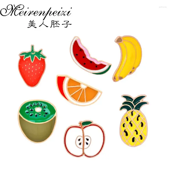 Broschen 1Set Emaille Pin Nette Frucht Erdbeere Wassermelone Orange Kiwi Ananas Banane Taschen Frauen Kleidung Revers Abzeichen