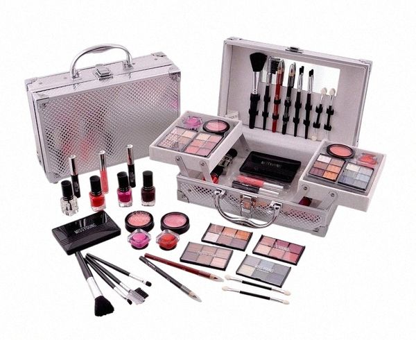 Miss Young Großhandel Make-up-Set Kosmetik-Kit Lidschatten Lippenstift Augenbrauenstift Lipgloss Pinsel Puderquaste Make-up Frauen Mädchen S5Fe #
