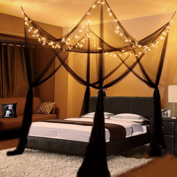 1 peça sem luzes de estrela LED USB para dossel de cama, conjunto de rede mosquiteira que pode ser aberta, cortinas de dossel de tela