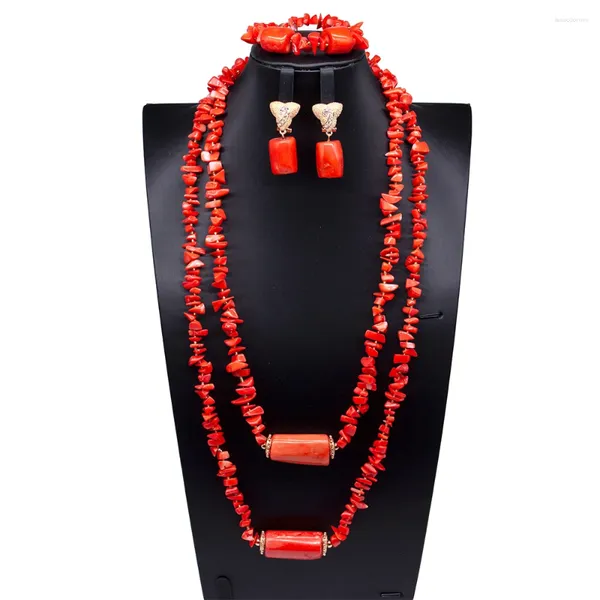 Collana orecchini set gioielli in corallo naturale costume africano nigeriano perline gioielli da sposa arancione ABG076