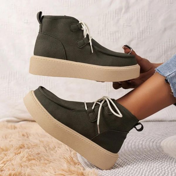 Casual Schuhe Herbst Winter Große Größe Für Frauen Komfort Runde Kappe Lace Up Plattform High Top Sneakers