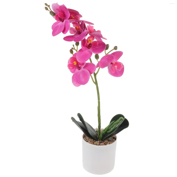 Flores decorativas flor artificial phalaenopsis decoração para planta de escritório em vaso emulado plantas em vasos cama quarto falso bonsai pp rosa