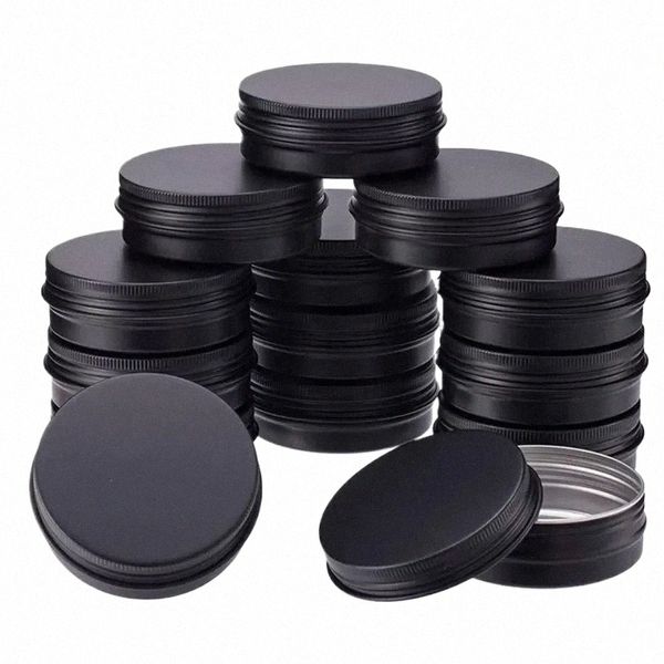 100 pz 10/15/20/30/50/60g barattoli di latta di alluminio nero vuoto scatola rotonda di metallo crema per il viso contenitore cosmetico con coperchio balsamo per labbra vaso 82Ne #