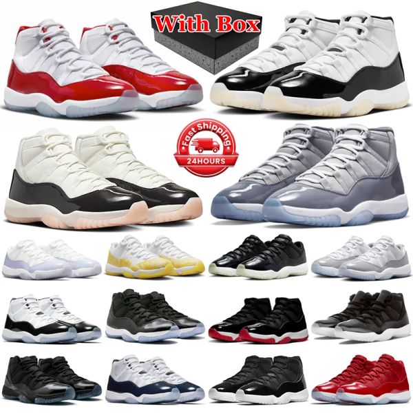 Mit Box 11s Jumpman 11 Basketballschuhe DMP Gratitude Cherry Cement Cool Grey Jubilee 25th Anniversary Cap and Gown Bred niedrig 72-10 Herrentrainer Sportschuhe 5-13