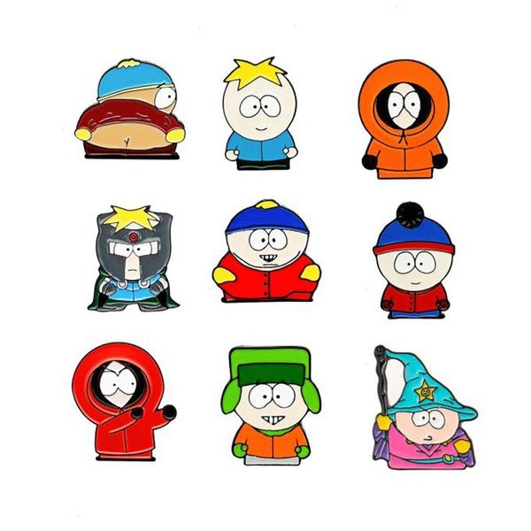 Spille smaltate South Park Simpatici film anime Giochi Spille smaltate dure Raccogliere spilla cartone animato Zaino Borsa cappello Colletto Distintivi bavero 9 colori