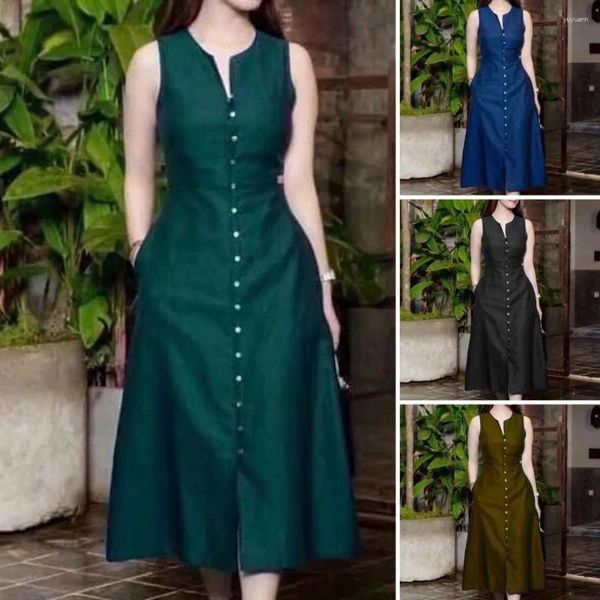 Lässige Kleider Sommer Sundress Frauen elegant gegen Nackenpartykleid solide Ärmel eine Linie Vestido Robe Stylish Workout Midi