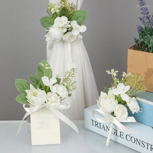 Flores decorativas atraente casamento boutonniere branco noiva pulso corpete dama de honra