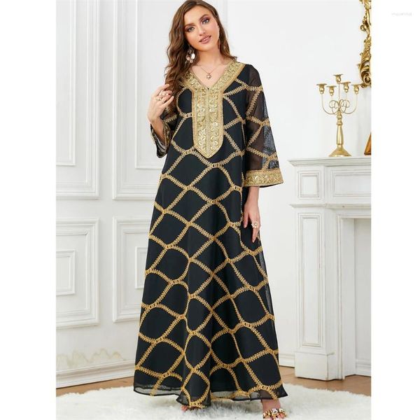 Abbigliamento etnico Jalabiya Caftano Paillettes Abaya Donne musulmane Ricamo Abito lungo maxi Turchia Arabo Caftano Dubai Eid Abito da festa Ramadan